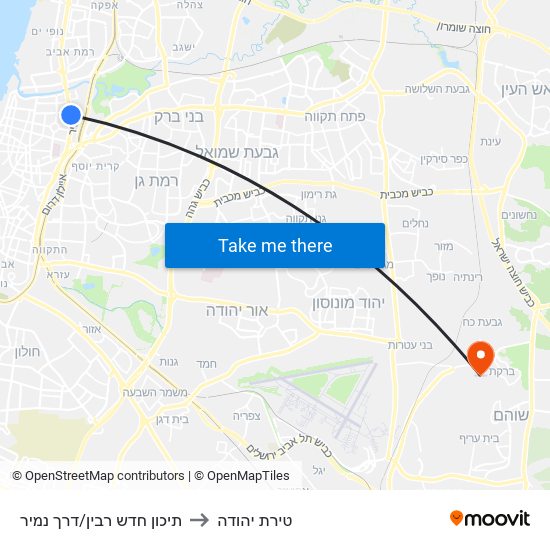 תיכון חדש רבין/דרך נמיר to טירת יהודה map