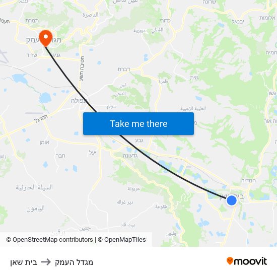 בית שאן to מגדל העמק map