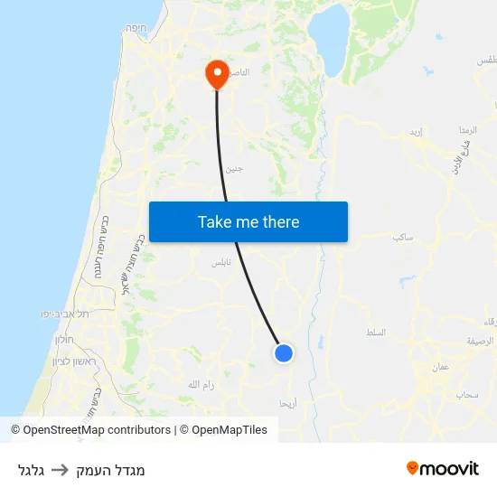 גלגל to מגדל העמק map