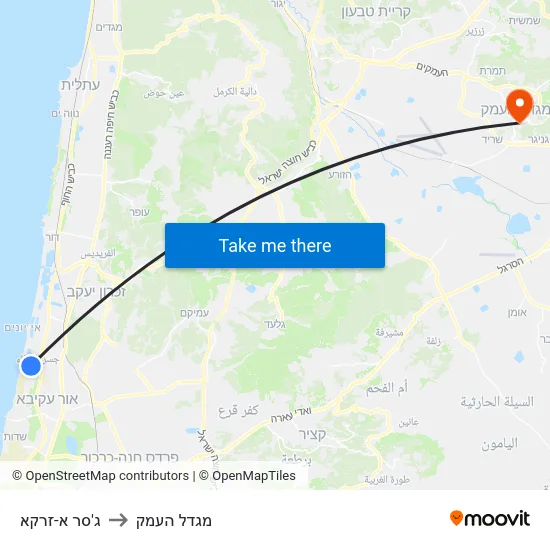 ג'סר א-זרקא to מגדל העמק map