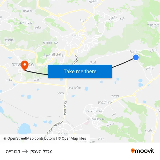 דבורייה to מגדל העמק map