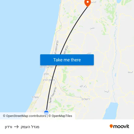 ורדון to מגדל העמק map