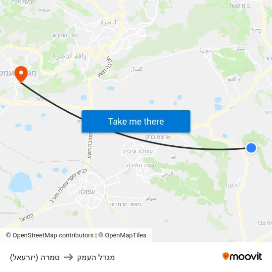 טמרה (יזרעאל) to מגדל העמק map