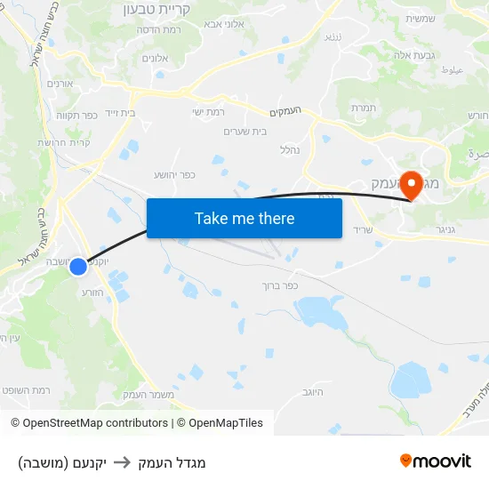 יקנעם (מושבה) to מגדל העמק map
