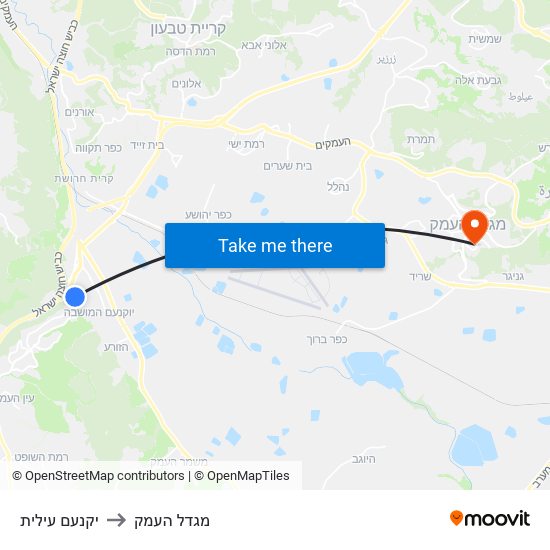 יקנעם עילית to מגדל העמק map