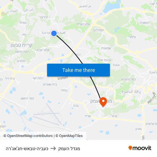 כעביה-טבאש-חג'אג'רה to מגדל העמק map