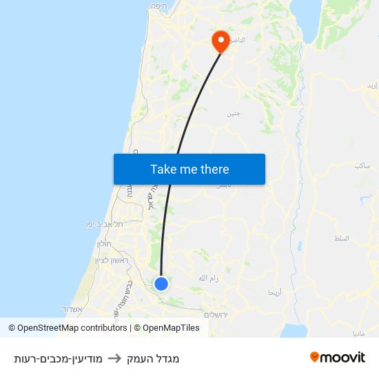 מודיעין-מכבים-רעות to מגדל העמק map