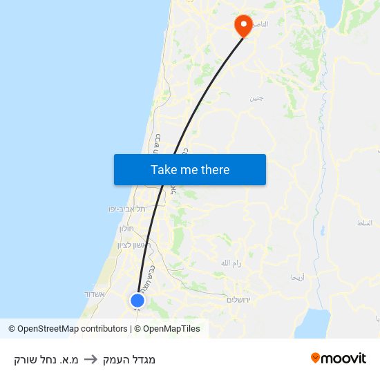 מ.א. נחל שורק to מגדל העמק map