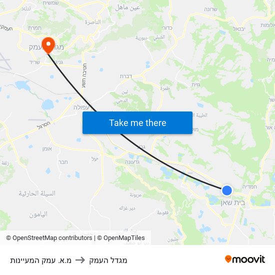 מ.א. עמק המעיינות to מגדל העמק map