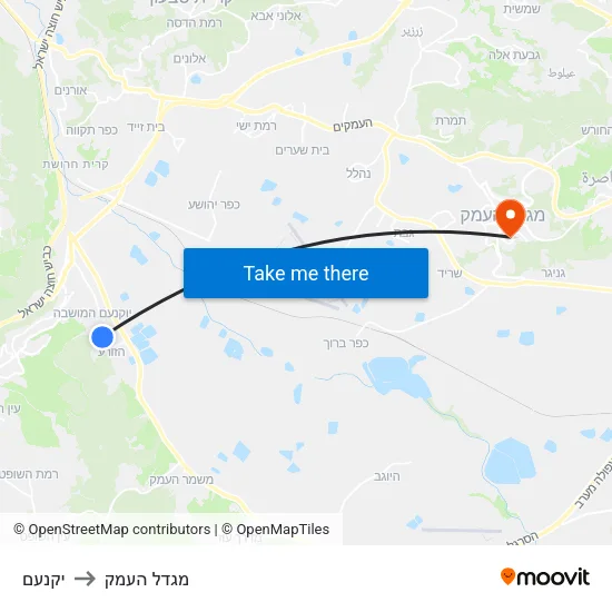 יקנעם to מגדל העמק map