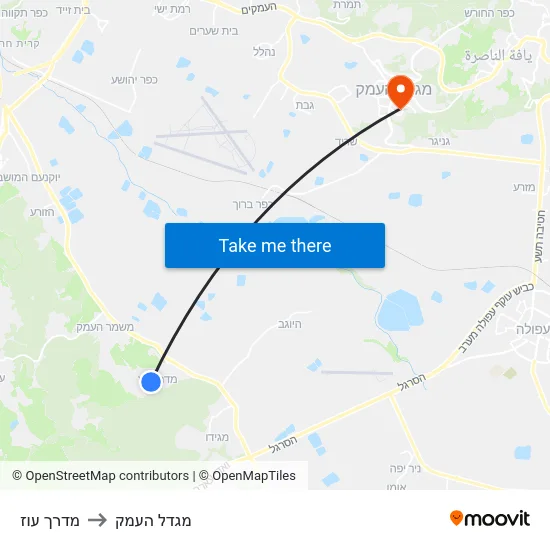 מדרך עוז to מגדל העמק map