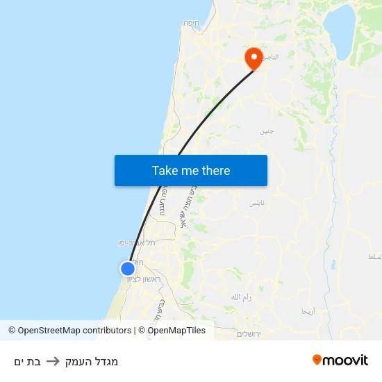 בת ים to מגדל העמק map
