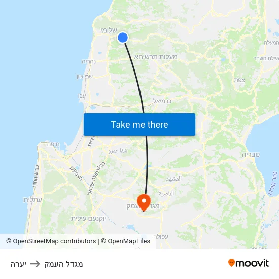 יערה to מגדל העמק map