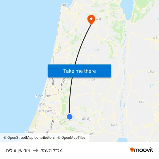 מודיעין עילית to מגדל העמק map
