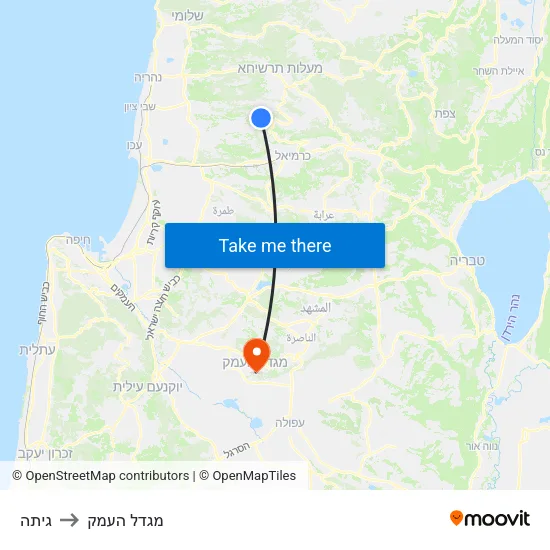 גיתה to מגדל העמק map