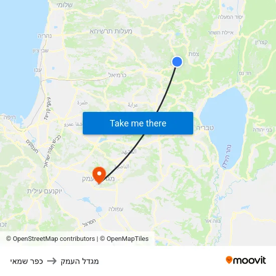 כפר שמאי to מגדל העמק map