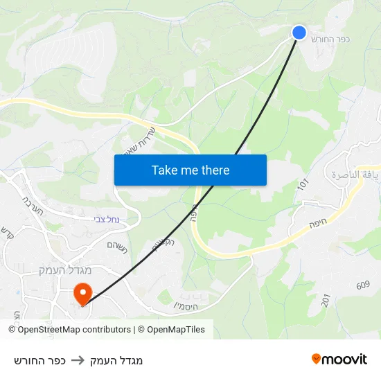 כפר החורש to מגדל העמק map