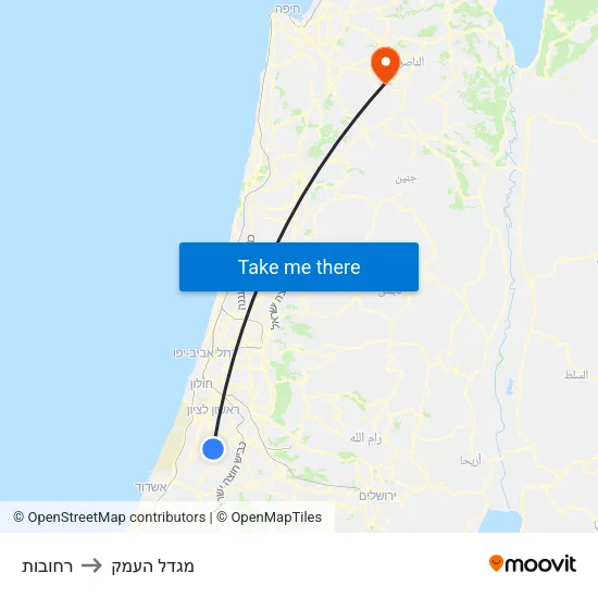 רחובות to מגדל העמק map