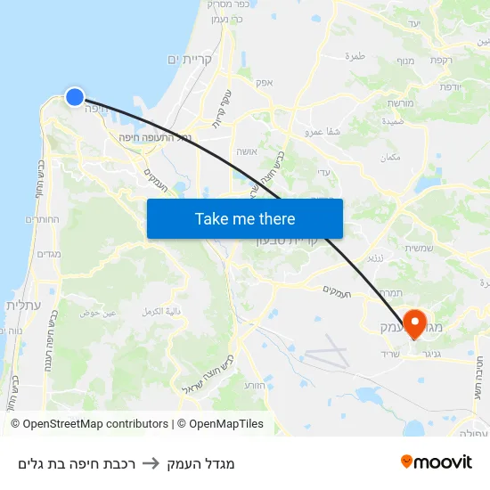 רכבת חיפה בת גלים to מגדל העמק map