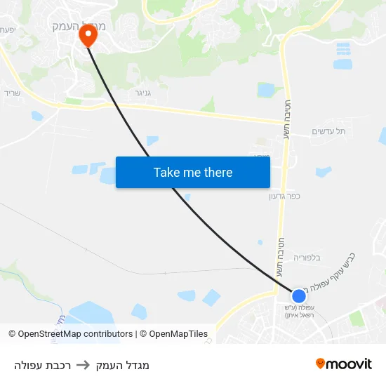רכבת עפולה to מגדל העמק map