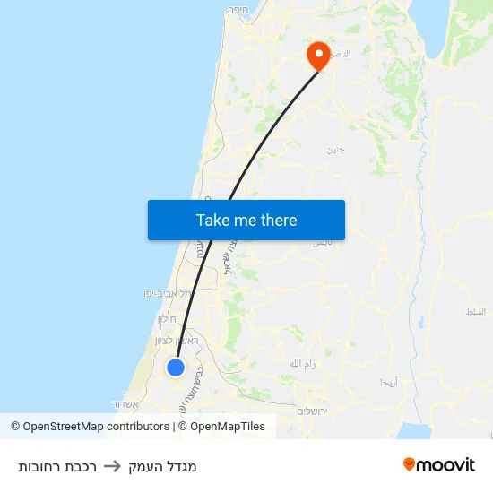 רכבת רחובות to מגדל העמק map