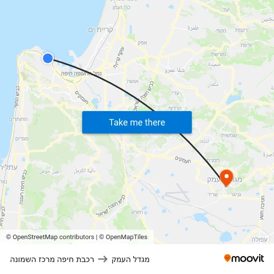 רכבת חיפה מרכז השמונה to מגדל העמק map