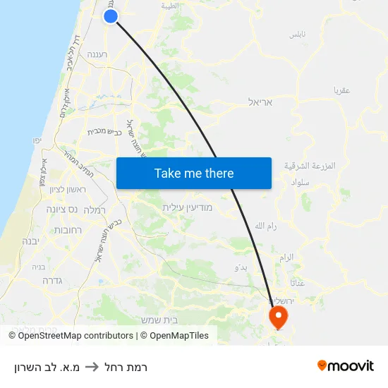 מ.א. לב השרון to רמת רחל map