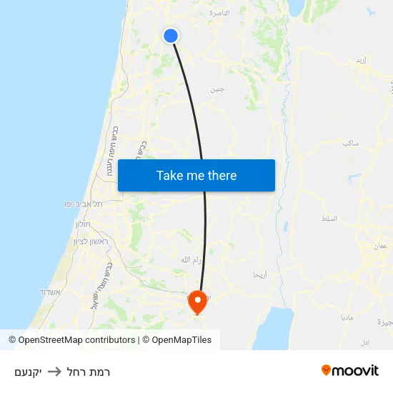 יקנעם to רמת רחל map
