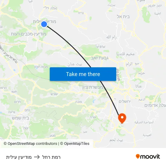 מודיעין עילית to רמת רחל map