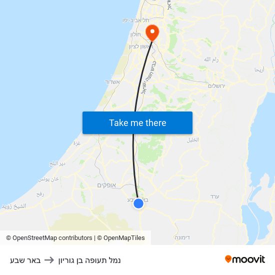 באר שבע to נמל תעופה בן גוריון map