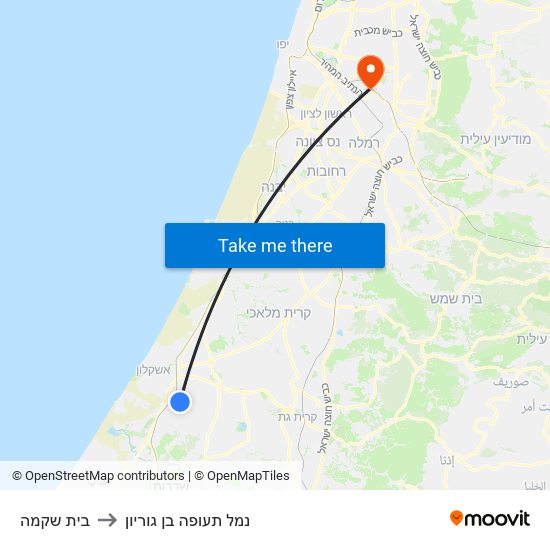 בית שקמה to נמל תעופה בן גוריון map