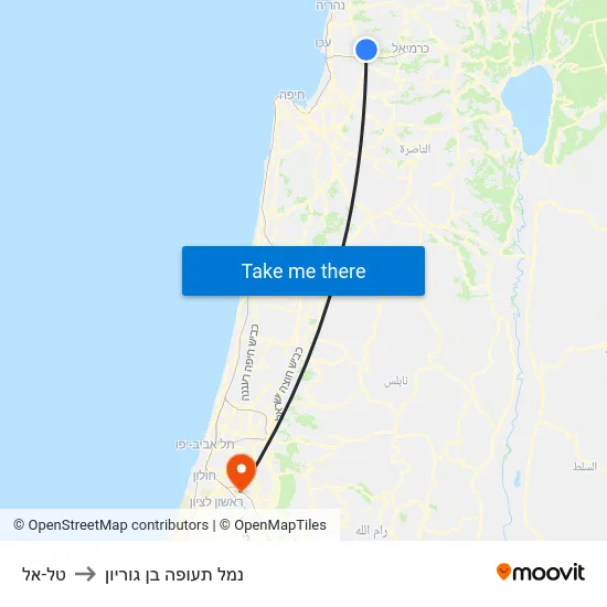 טל-אל to נמל תעופה בן גוריון map