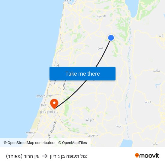 עין חרוד (מאוחד) to נמל תעופה בן גוריון map