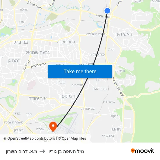 מ.א. דרום השרון to נמל תעופה בן גוריון map