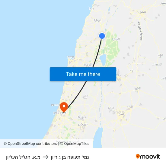מ.א. הגליל העליון to נמל תעופה בן גוריון map