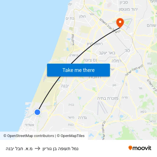 מ.א. חבל יבנה to נמל תעופה בן גוריון map