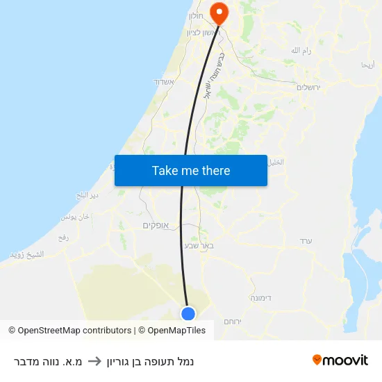 מ.א. נווה מדבר to נמל תעופה בן גוריון map