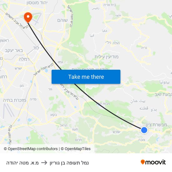 מ.א. מטה יהודה to נמל תעופה בן גוריון map