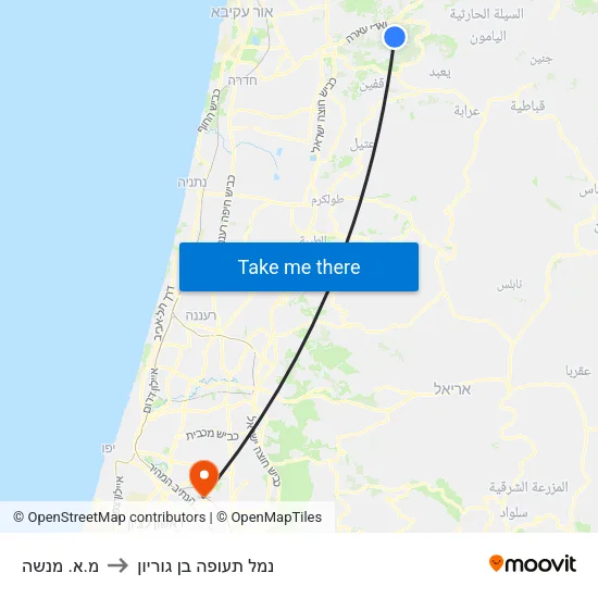 מ.א. מנשה to נמל תעופה בן גוריון map