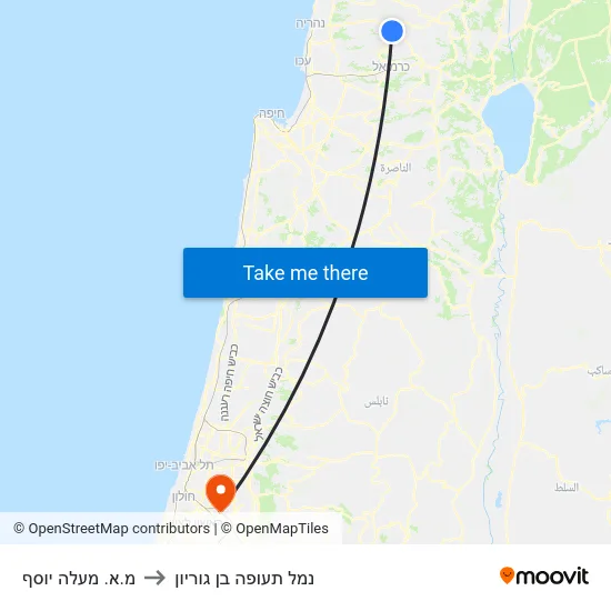 מ.א. מעלה יוסף to נמל תעופה בן גוריון map