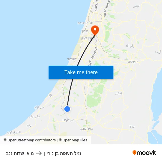 מ.א. שדות נגב to נמל תעופה בן גוריון map