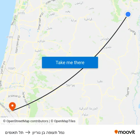 תל תאומים to נמל תעופה בן גוריון map