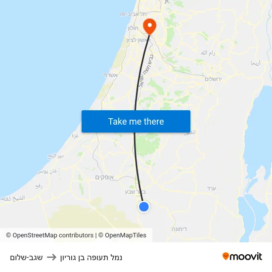 שגב-שלום to נמל תעופה בן גוריון map