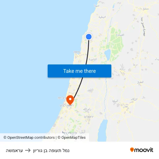 עראמשה to נמל תעופה בן גוריון map
