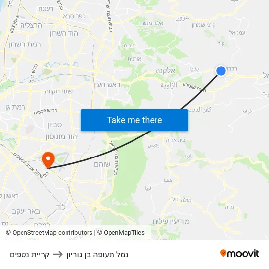 קריית נטפים to נמל תעופה בן גוריון map