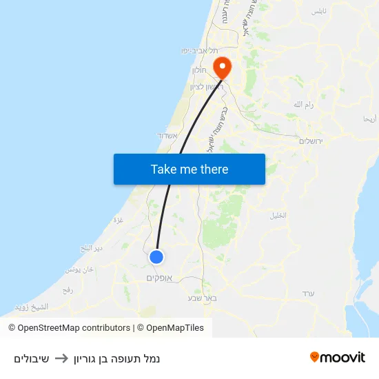 שיבולים to נמל תעופה בן גוריון map