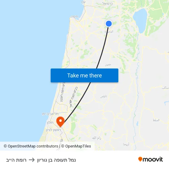 רומת הייב to נמל תעופה בן גוריון map