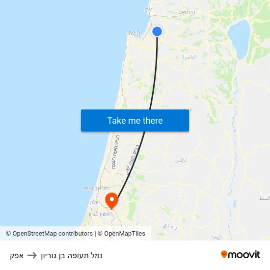 אפק to נמל תעופה בן גוריון map