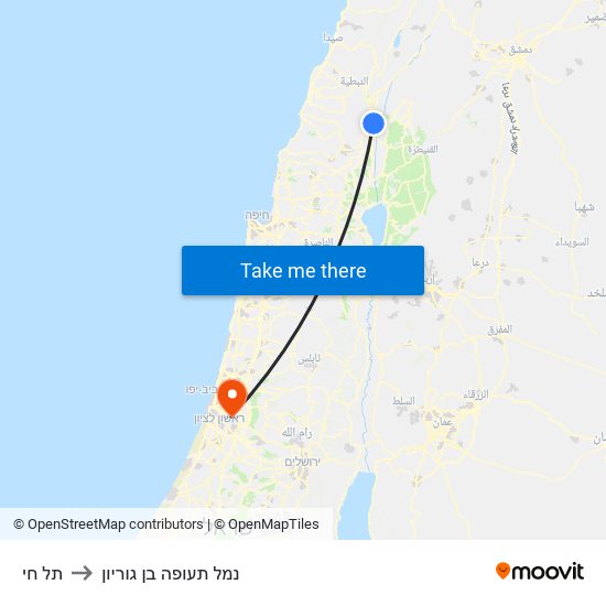 תל חי to נמל תעופה בן גוריון map