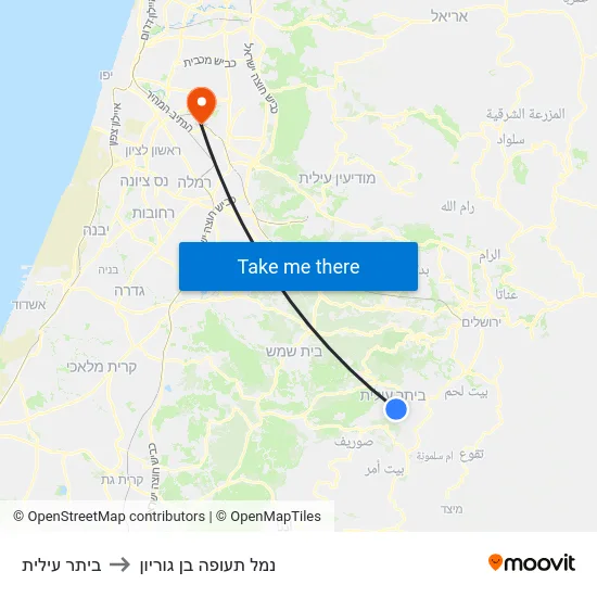 ביתר עילית to נמל תעופה בן גוריון map